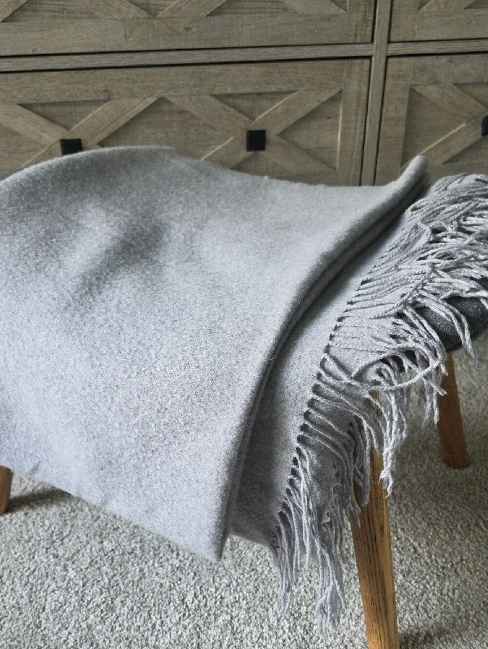Restoration Hardware Gray Fringed 100% Cashmere Throw Blanket
